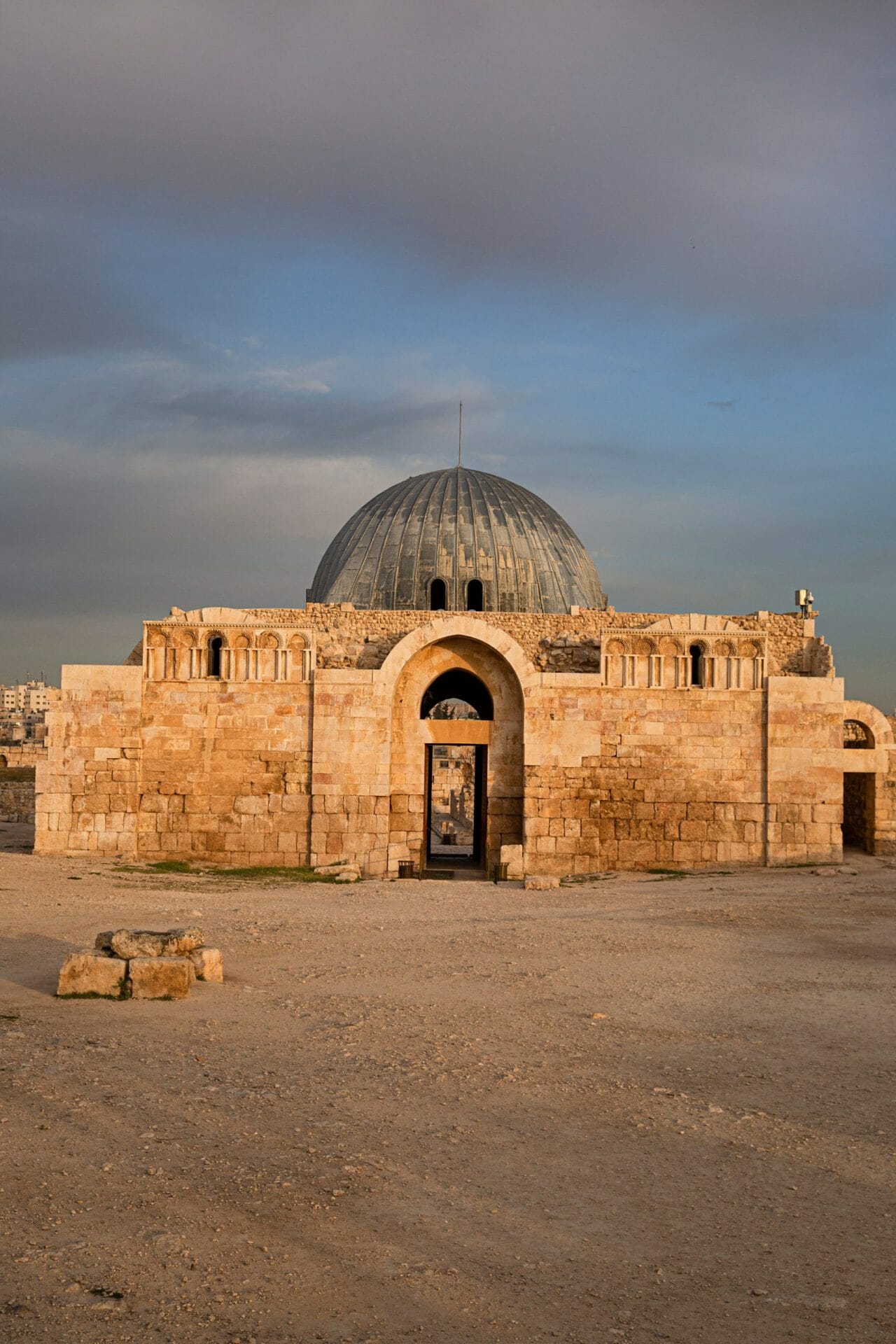 Kiosk or monumental gateway to chamber of Umayyad Place in the citadel hill in Amman, Jordan.