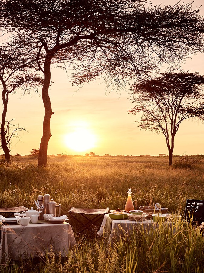 Desayuno en la sabana en Tanzania